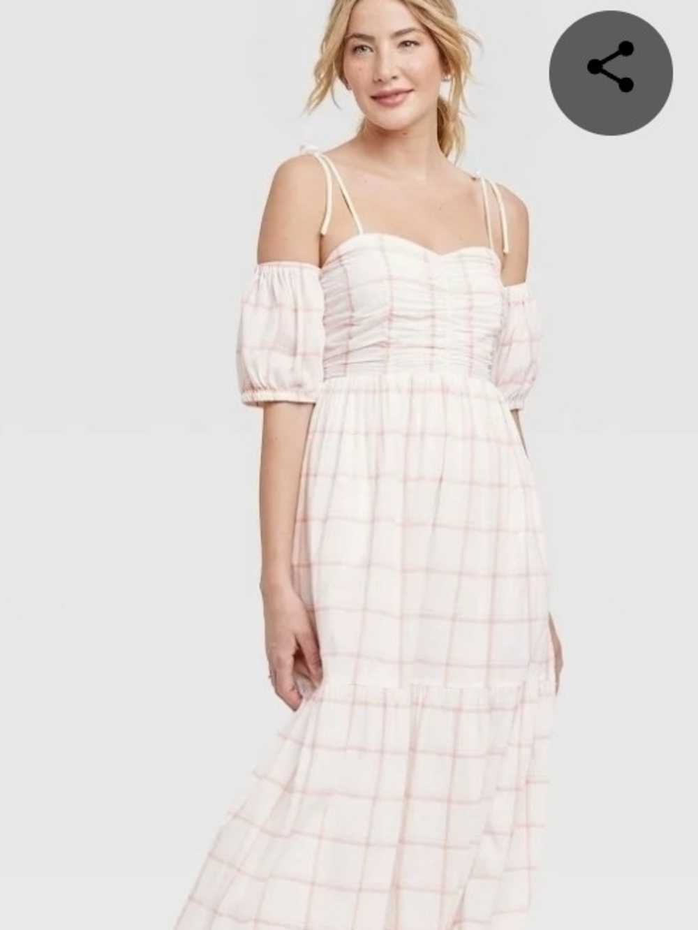 Universal Thread Pink Windowpane Cold-Shoulder Maxi Dress